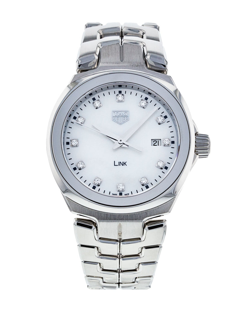 Shop Tag Heuer Link Quartz Diamonds Mother of Pearl Dial Silver Steel Strap Watch for Women - WBC1312.BA0600 in USA