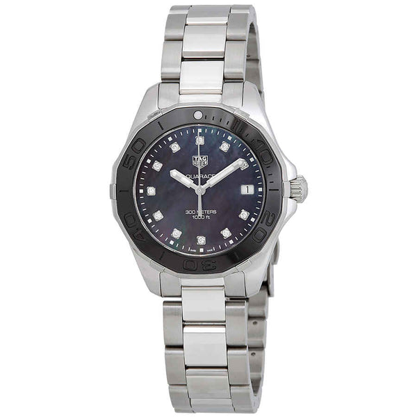 Shop Tag Heuer Aquaracer Quartz Black Dial Silver Steel Strap Watch for Women - WAY131M.BA0748 in USA