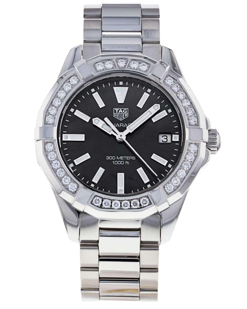 Shop Tag Heuer Aquaracer Quartz Diamonds Black Dial Silver Steel Strap Watch for Women - WAY131P.BA0748 in USA