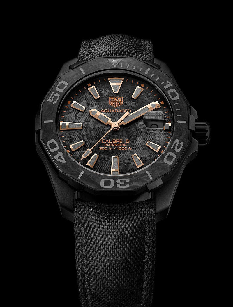 Tag Heuer Aquaracer Calibre 5 Black NATO Strap Carbon Dial Watch for Men - WBD218A.FC6445 Buy Now By Tag Heuer