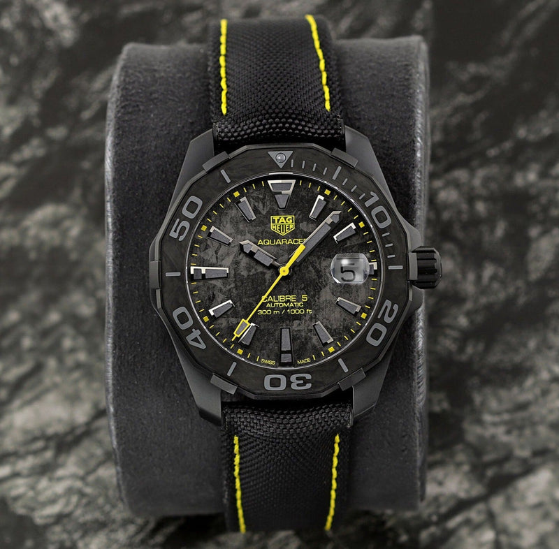 Tag Heuer Aquaracer Calibre 5 Black NATO Strap Carbon Dial Watch for Men - WBD218B.FC6446 Buy Now By Tag Heuer