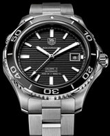 Shop Tag Heuer Aquaracer Caliber 5 Automatic Black Dial Silver Steel Strap Watch for Men - WAK2110.BA0830 in USA
