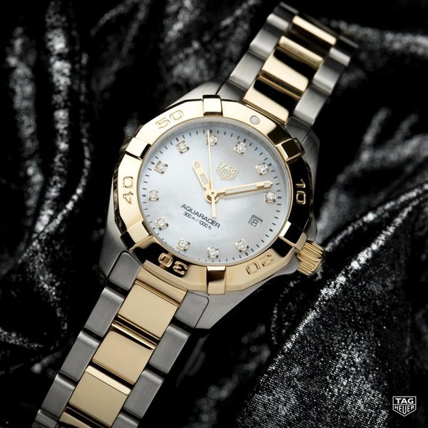 Shop Tag Heuer Aquaracer Mother of Pearl Dial Two Tone Steel Strap Watch for Women - WBD1320.BB0320 in USA