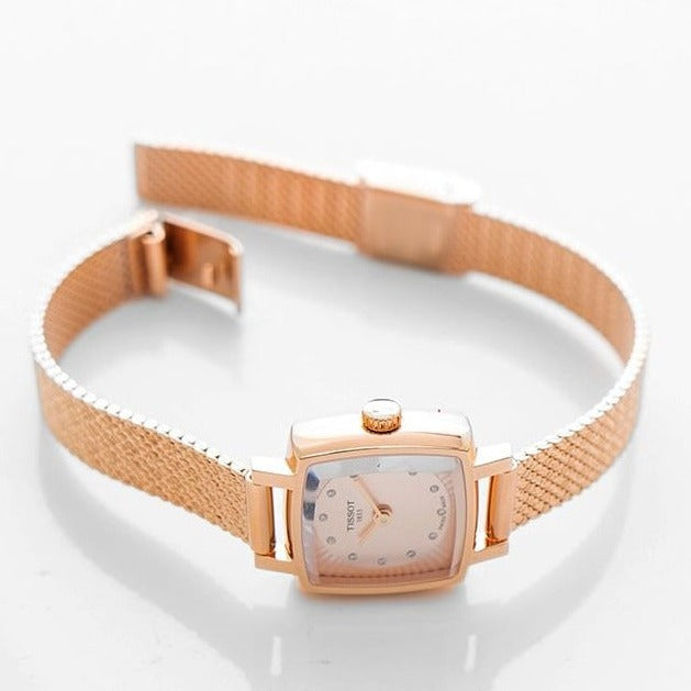 Shop Tissot Lovely Square Lady Quartz Rose Gold Dial Rose Gold Mesh Bracelet Watch For Women - T058.109.33.456.00 in USA