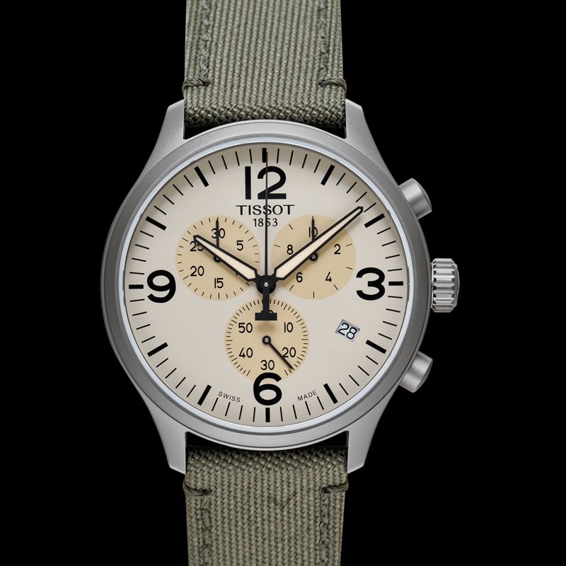 Tissot T Sport Chrono XL Beige Dial Khakhi Green Nylon Strap Watch for Men - T116.617.33.267.00 Buy Now By Tissot