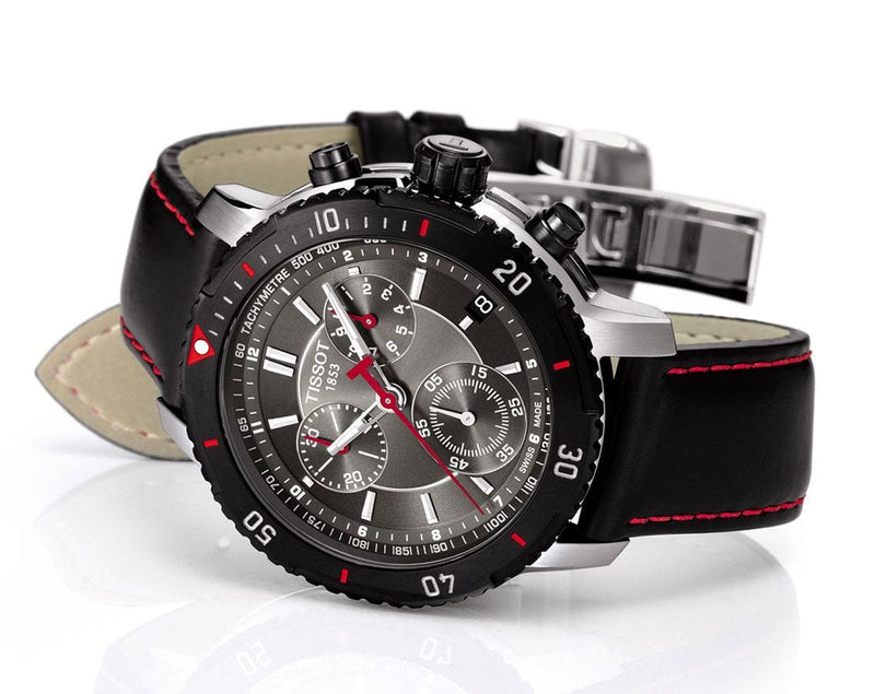 Tissot T Sport PRS 200 Chronograph Grey Dial Black Leather Strap Watch For Men - T067.417.26.051.00 Buy Now By Tissot