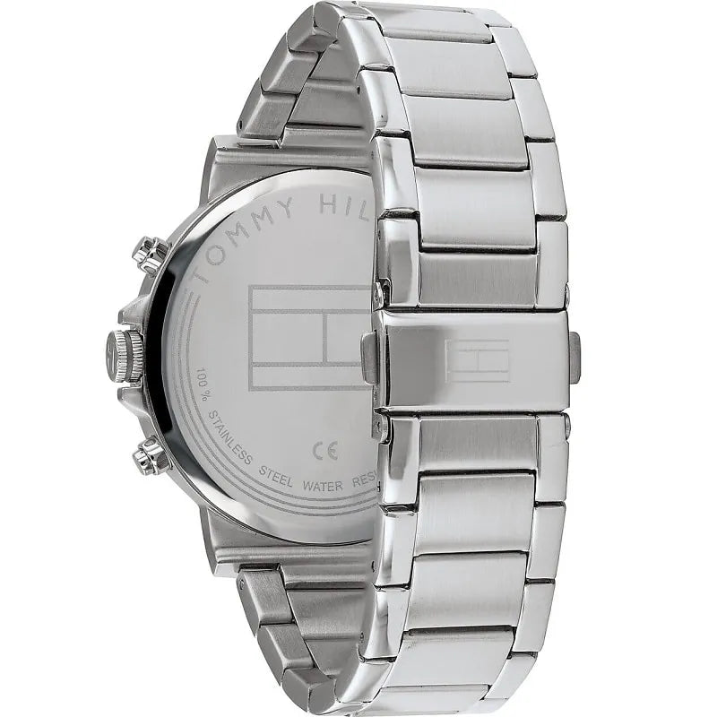 Tommy Hilfiger Hudson Chronograph White Dial Silver Steel Strap Watch For Men - 1791227