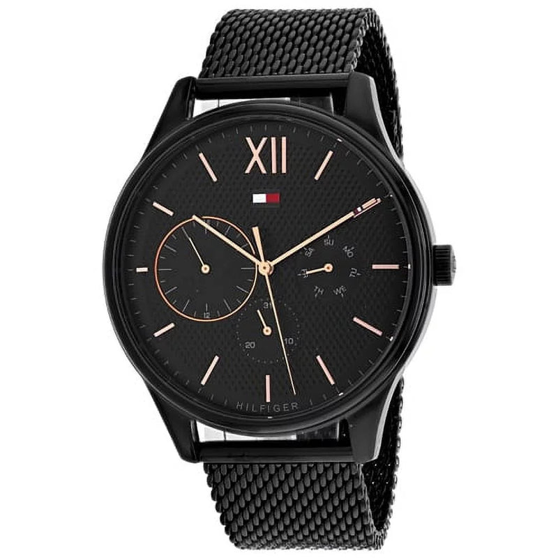 Shop Tommy Hilfiger Damon Quartz Black Dial Black Mesh Bracelet Watch for Men - 1791420 in USA