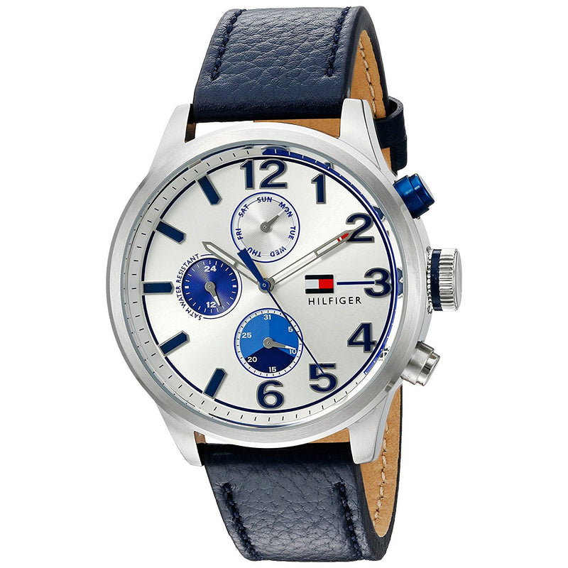 Shop Tommy Hilfiger Jackson Silver Dial Black Leather Strap Watch for Men - 1791240 in USA