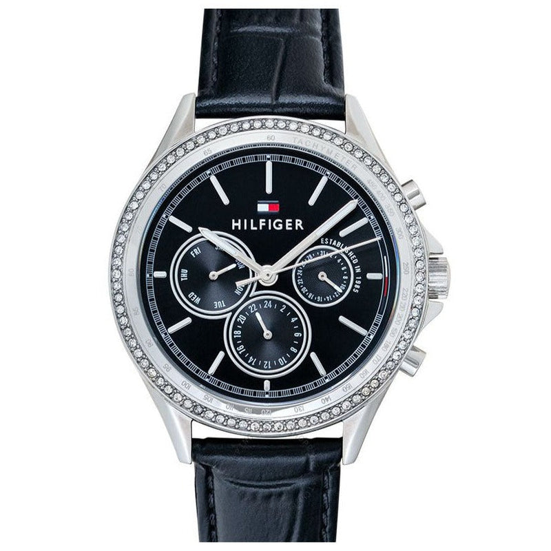 Tommy Hilfiger Ari Diamonds Black Dial Black Leather Strap Watch for Women - 1781981