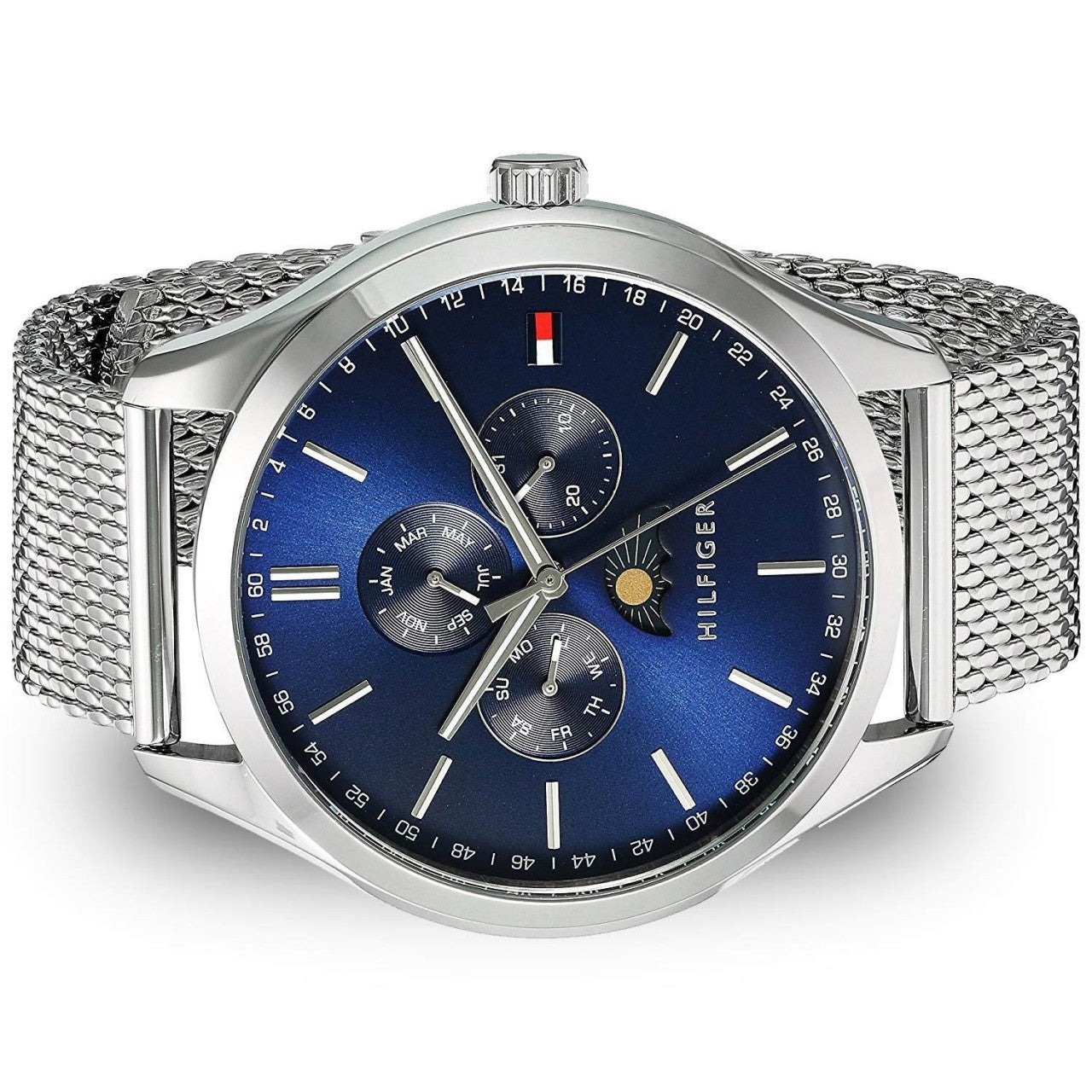 Tommy Hilfiger Oliver Quartz Blue Dial Silver Mesh Bracelet Watch for Men - 1791302
