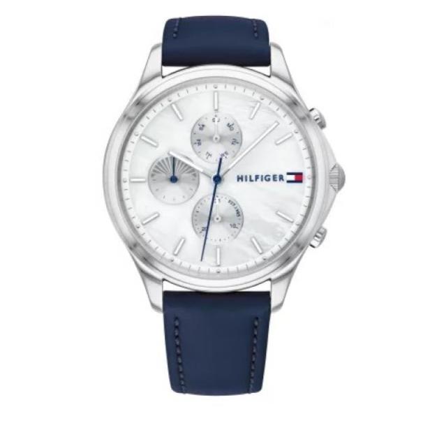 Shop Tommy Hilfiger Carly Silver Dial Blue Leather Strap Watch for Women - 1781791 in USA