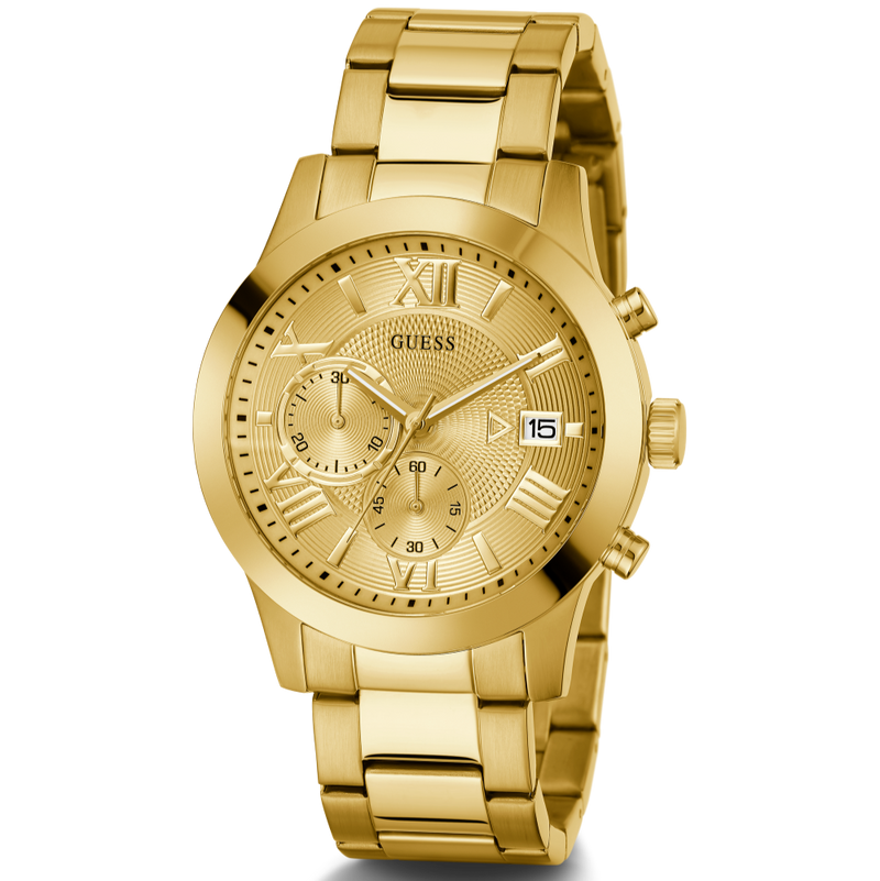Guess Atlas Chronograph Gold Dial Gold Steel Strap Watch For Men - W0668G4 Buy Now By Guess