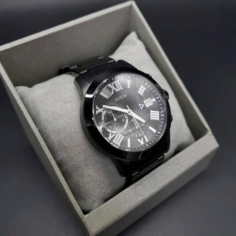 Guess Atlas Chronograph Black Dial Black Steel Strap Watch For Men - W0668G5 Buy Now By Guess