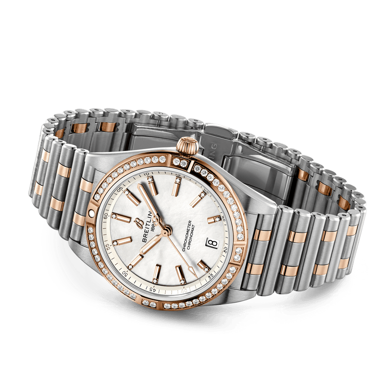 Breitling Chronomat Automatic 36 Diamonds Mother of Pearl Dial Two Tone Steel Strap Watch for Women - U10380591A2U1