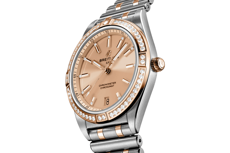 Breitling Chronomat Automatic 36 Diamonds Brown Dial Two Tone Steel Strap Watch for Women - U10380591K1U1