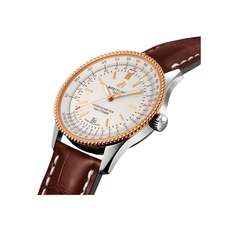 Shop Breitling Navitimer Automatic 41mm White Dial Brown Leather Strap Mens Watch - U17326241G1P1 in USA