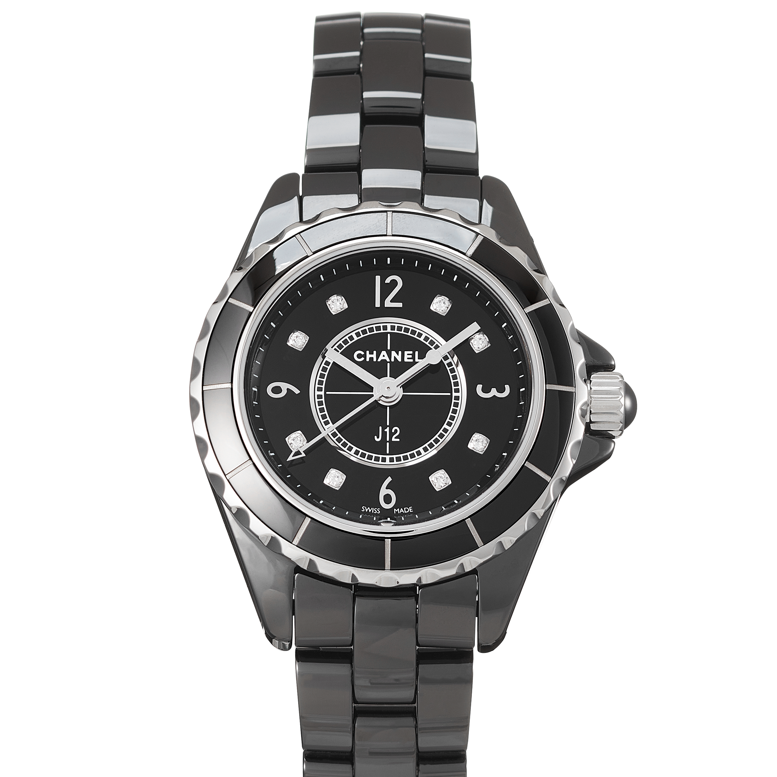 Chanel J12 Diamonds Black Dial Black Steel Strap Watch for Women - J12 H2569