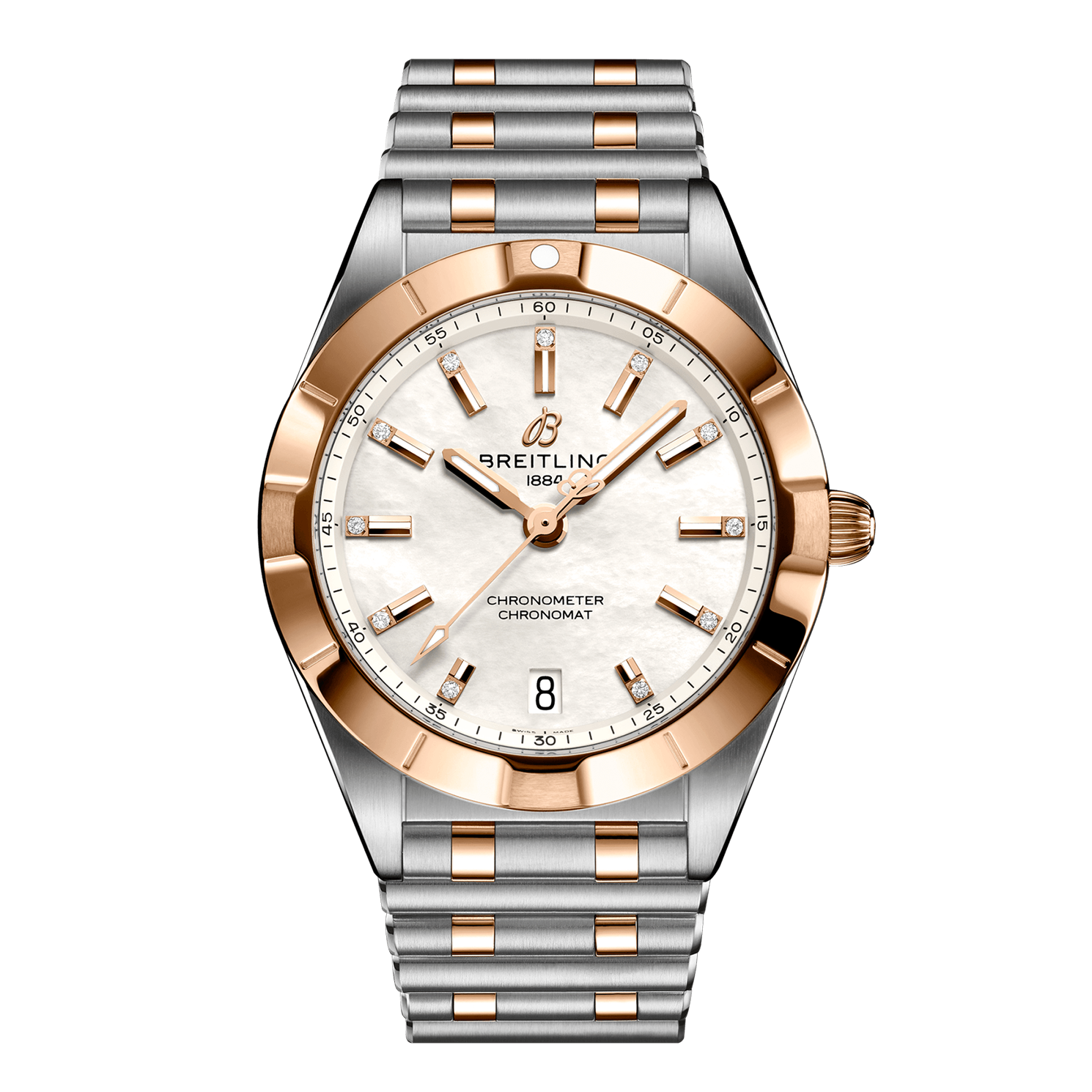 Breitling Chronomat B02 18K Red Gold White Dial Two Tone Steel Strap Watch for Men - U77310101A2U1