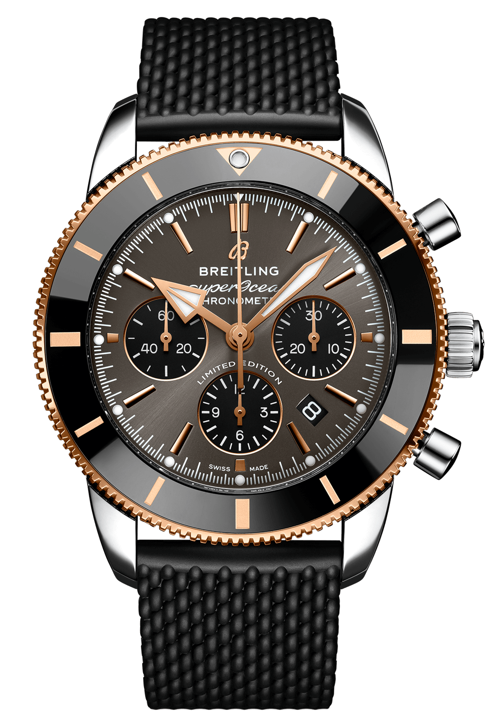 Breitling Superocean Heritage B01 Chronograph 44 Black Dial Black Mesh Bracelet Watch for Men - UB01621A1M1S1