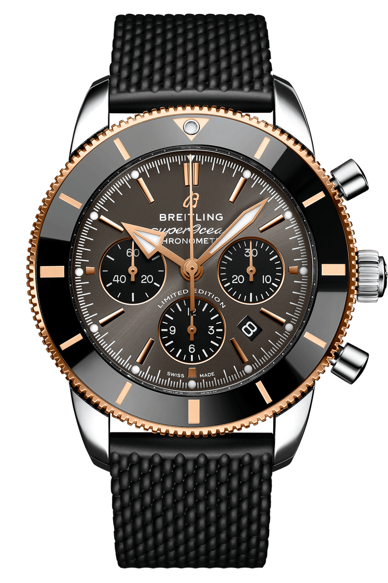 Breitling Superocean Heritage B01 Chronograph 44 Black Dial Black Mesh Bracelet Watch for Men - UB01621A1M1S1