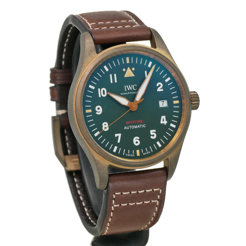 Shop IWC Pilot's Watch Automatic Spitfire Green Dial Brown Leather Strap Watch for Men - IW326802 in USA