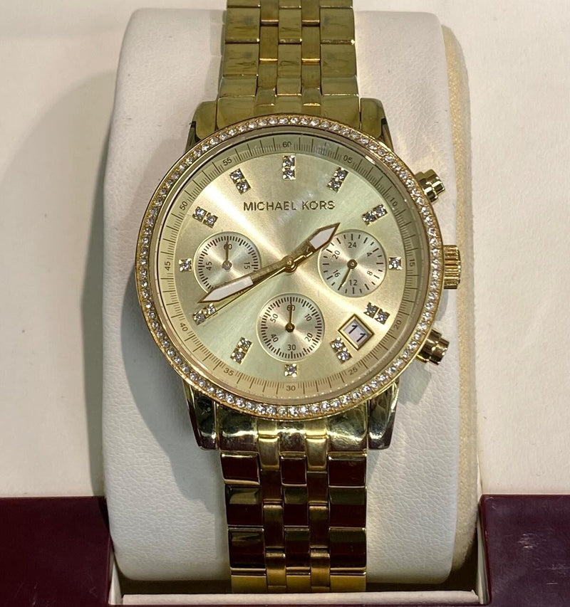 Michael Kors Runway Chronograph Gold Dial Gold Steel Strap Watch For Women - MK5698 Buy Now By Michael Kors