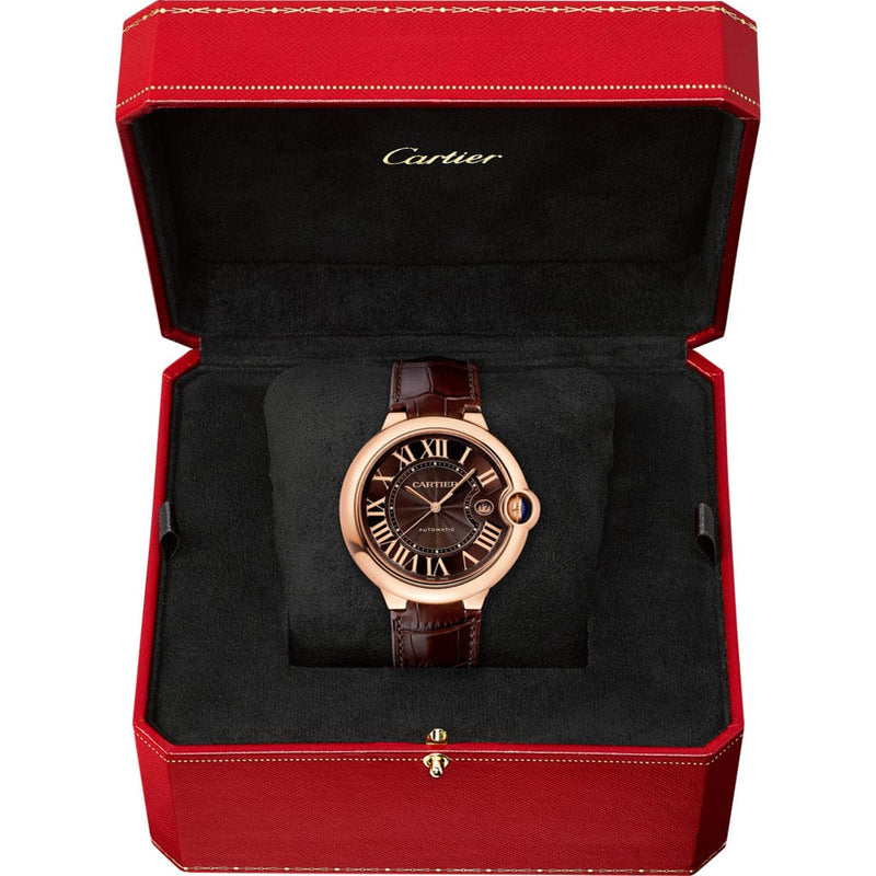 Cartier Ballon Bleu De Cartier Brown Dial Brown Leather Strap Watch for Men - W6920037