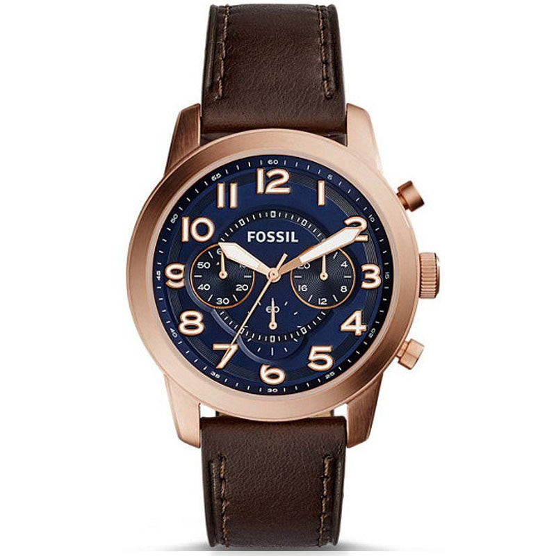 Shop Fossil Pilot 54 Chronograph Blue Dial Brown Leather Strap Watch for Men - FS5204 in USA