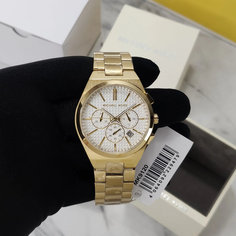 Michael Kors Lennox Chronograph White Dial Gold Steel Strap Watch For Men - MK9120 Buy Now By Michael Kors