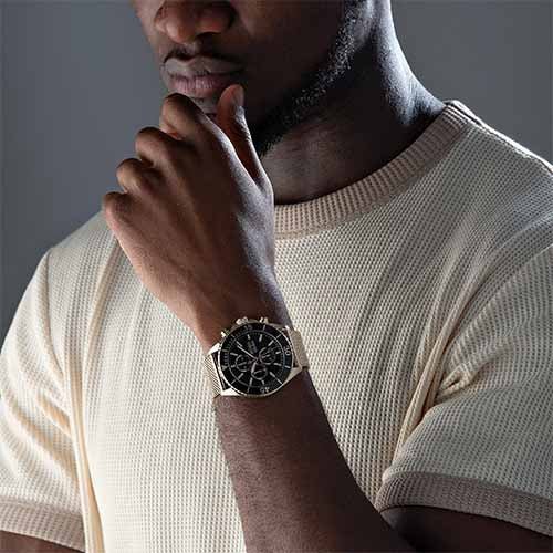 Hugo Boss Ocean Edition Black Dial Gold Mesh Bracelet Watch for Men - 1513703 Buy Now By Hugo Boss