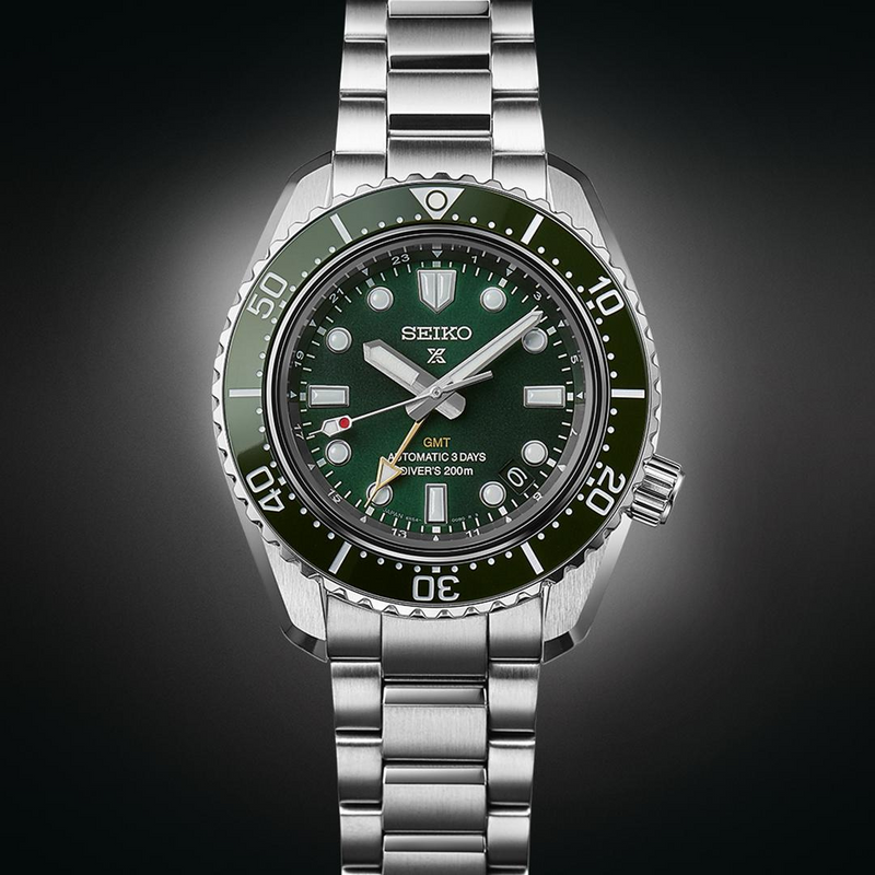 Shop Seiko Prospex GMT Divers Automatic Marine Green Dial Silver Steel Strap Watch For Men - SPB381J1 in USA