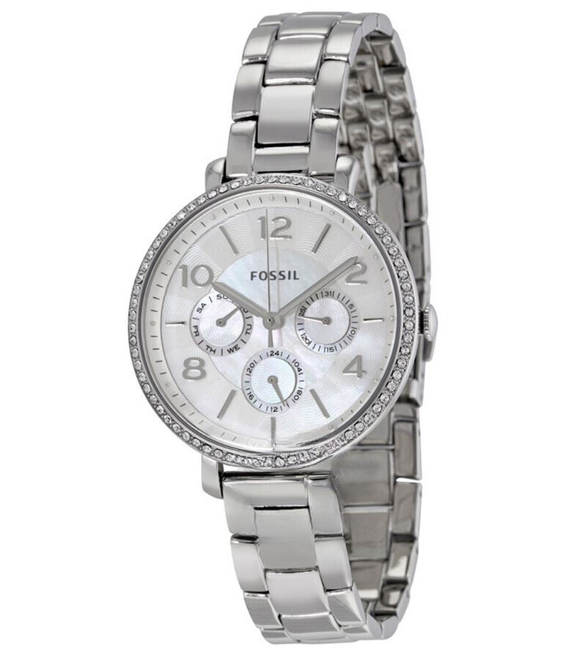 Fossil Jacqueline Multi-Function Mother of Pearl Dial Silver Steel Strap Watch for Women - ES3755 Buy Now By Fossil