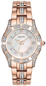 Bulova Crystal Mother of Pearl Dial Rose Gold Steel Strap Watch for Women - 98L197 Buy Now By Bulova