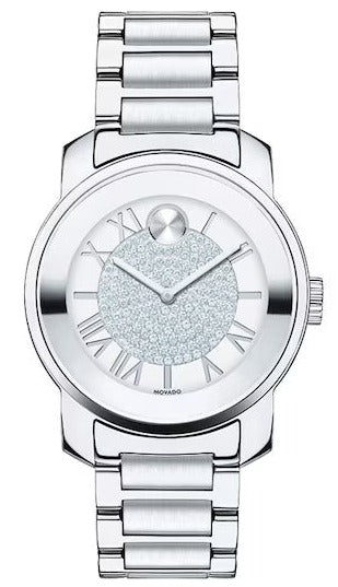 Shop Movado Bold Crystal Pave Silver Dial Silver Steel Strap Watch for Women - 3600254 in USA