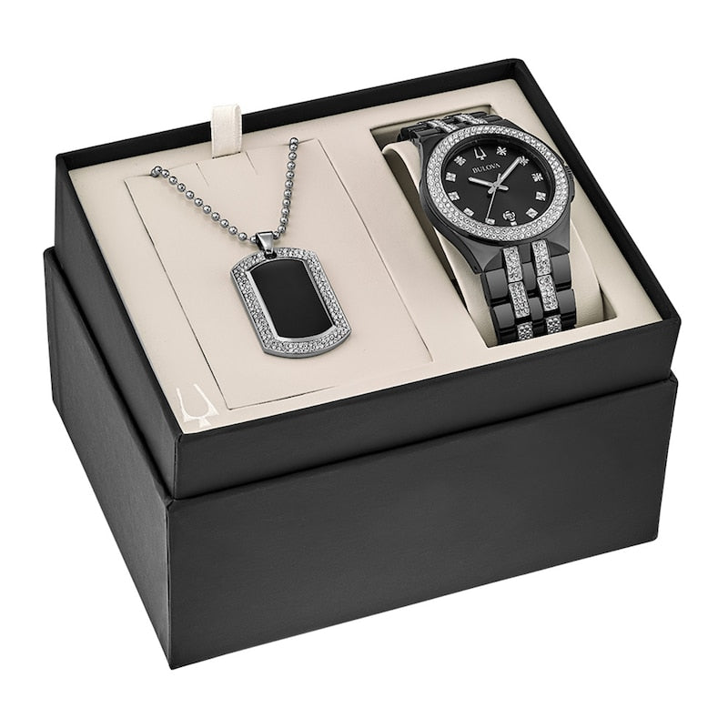 Bulova Crystal Collection Black Dial Two Tone Steel Strap Watch for Men - 98K101 Buy Now By Bulova