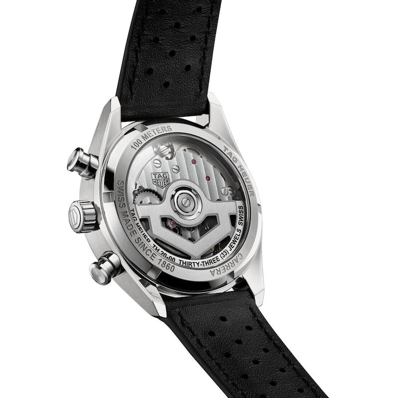 Tag Heuer Carrera Automatic Chronograph Black Dial Black Leather Strap Watch for Men - CBS2210.FC6534 Buy Now By Tag Heuer
