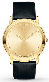 Movado Sapphire Gold Dial Black Leather Strap Watch For Men - 606883 Buy Now By Movado