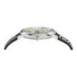 Versace V-Circle Silver Dial Black Leather Strap Watch for Men - VEBQ01219 Buy Now By Versace
