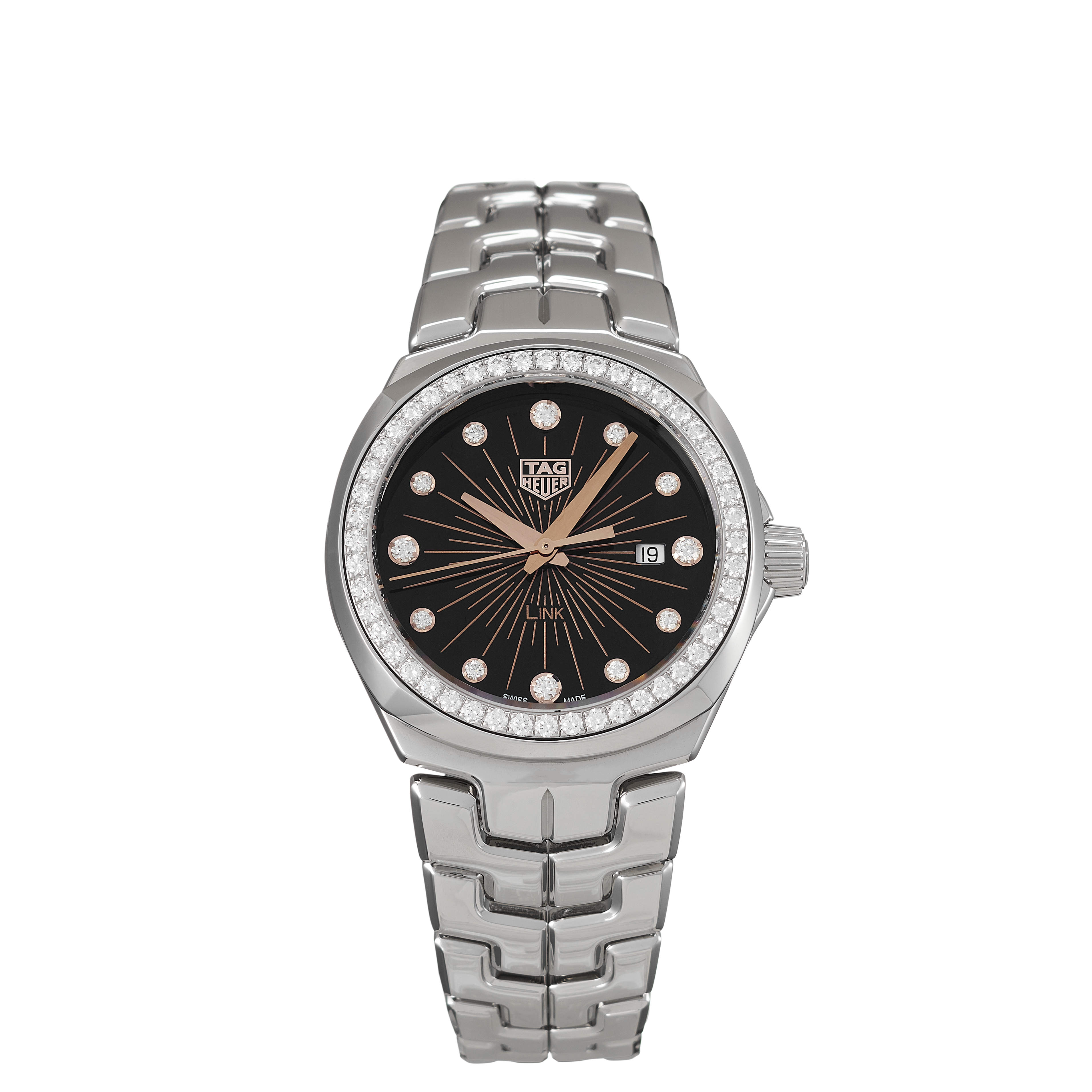 Tag Heuer Link Quartz Diamonds Black Dial Silver Steel Strap Watch for Men - WBC131G.BA0649
