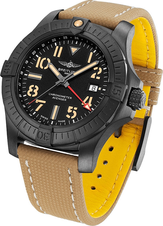 Shop Breitling Avenger Automatic GMT 45 Black Dial Brown Nylon Strap Watch for Men - V32395101B1X1 in USA