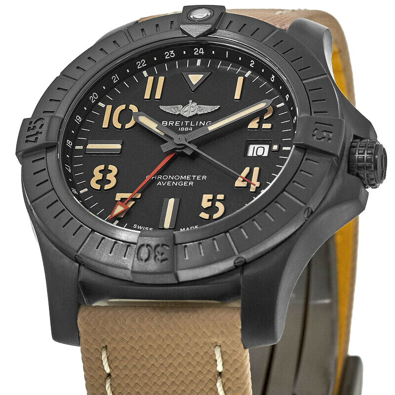 Shop Breitling Avenger Automatic GMT 45 Black Dial Brown Nylon Strap Watch for Men - V32395101B1X1 in USA