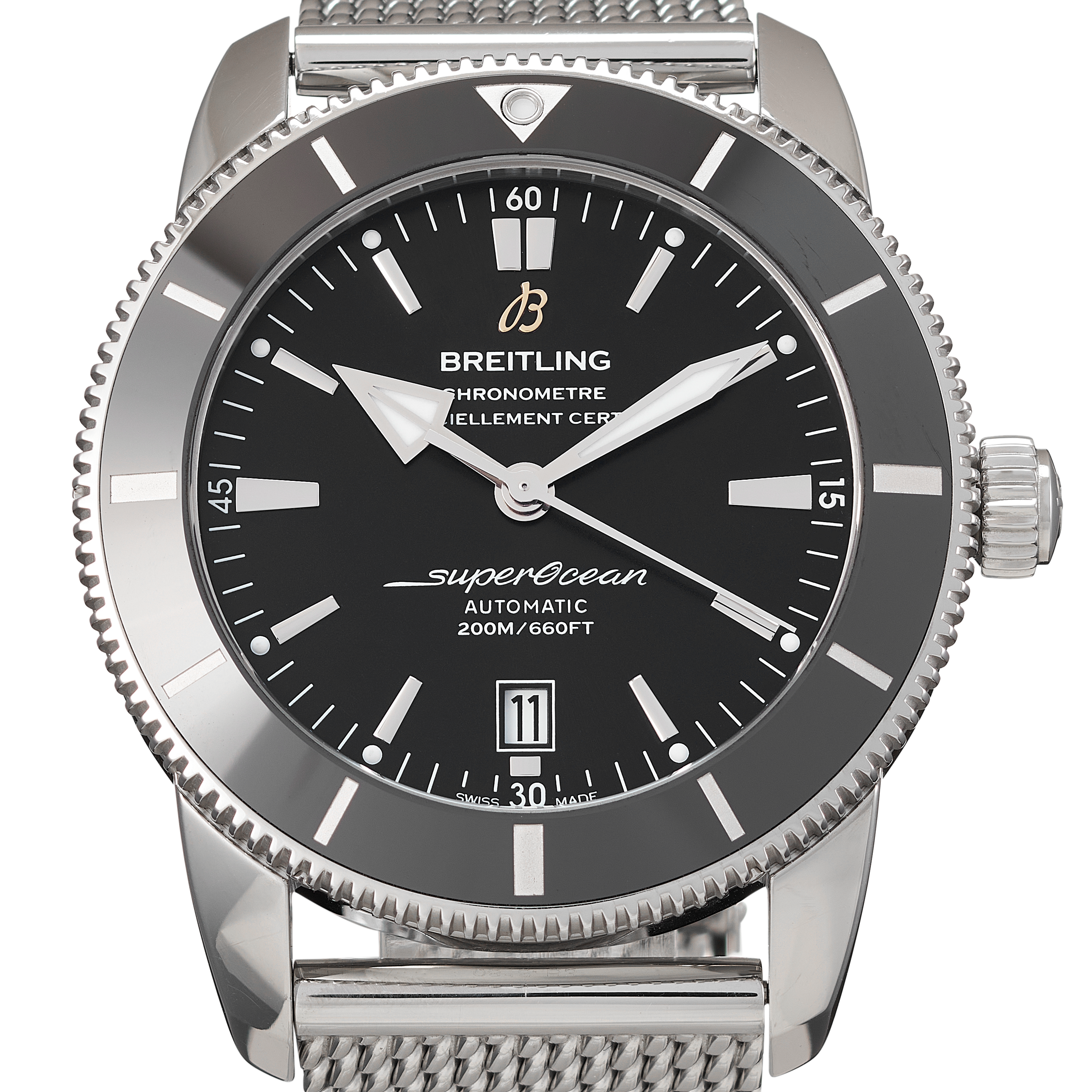 Breitling Superocean Heritage B20 Automatic 46 Black Dial Silver Mesh Bracelet Watch for Men - AB2020121B1A1