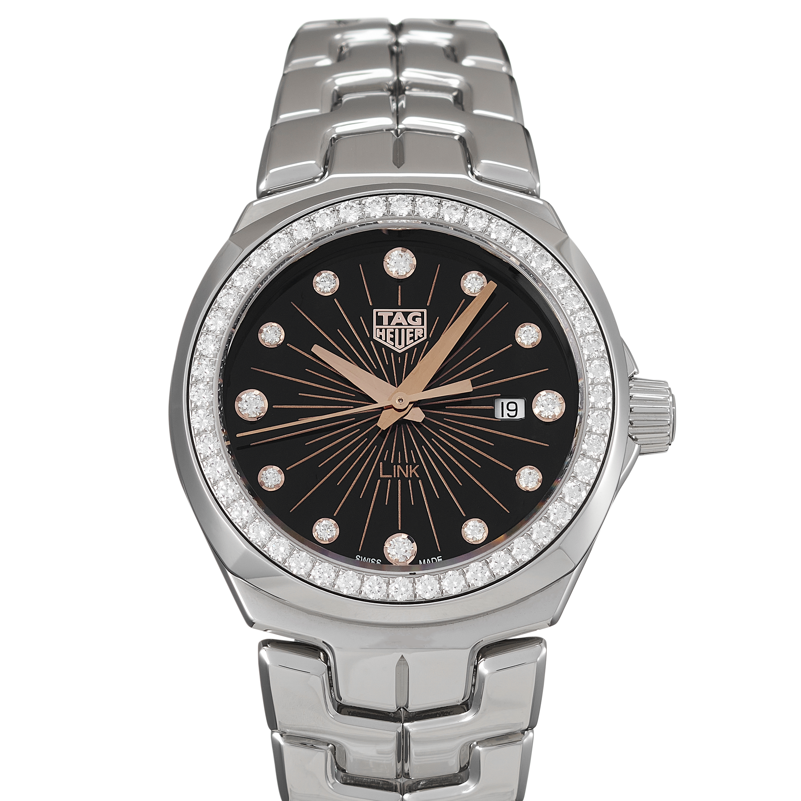 Tag Heuer Link Quartz Diamonds Black Dial Silver Steel Strap Watch for Men - WBC131G.BA0649