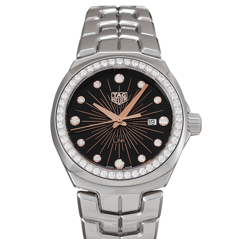 Shop Tag Heuer Link Quartz Diamonds Black Dial Silver Steel Strap Watch for Men - WBC131G.BA0649 in USA