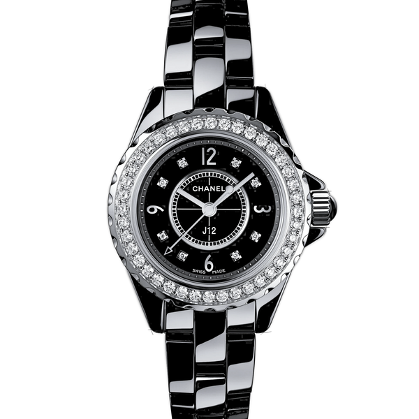 Chanel J12 Diamonds Ceramic Black Dial Black Steel Strap Watch for Women - J12 H2571