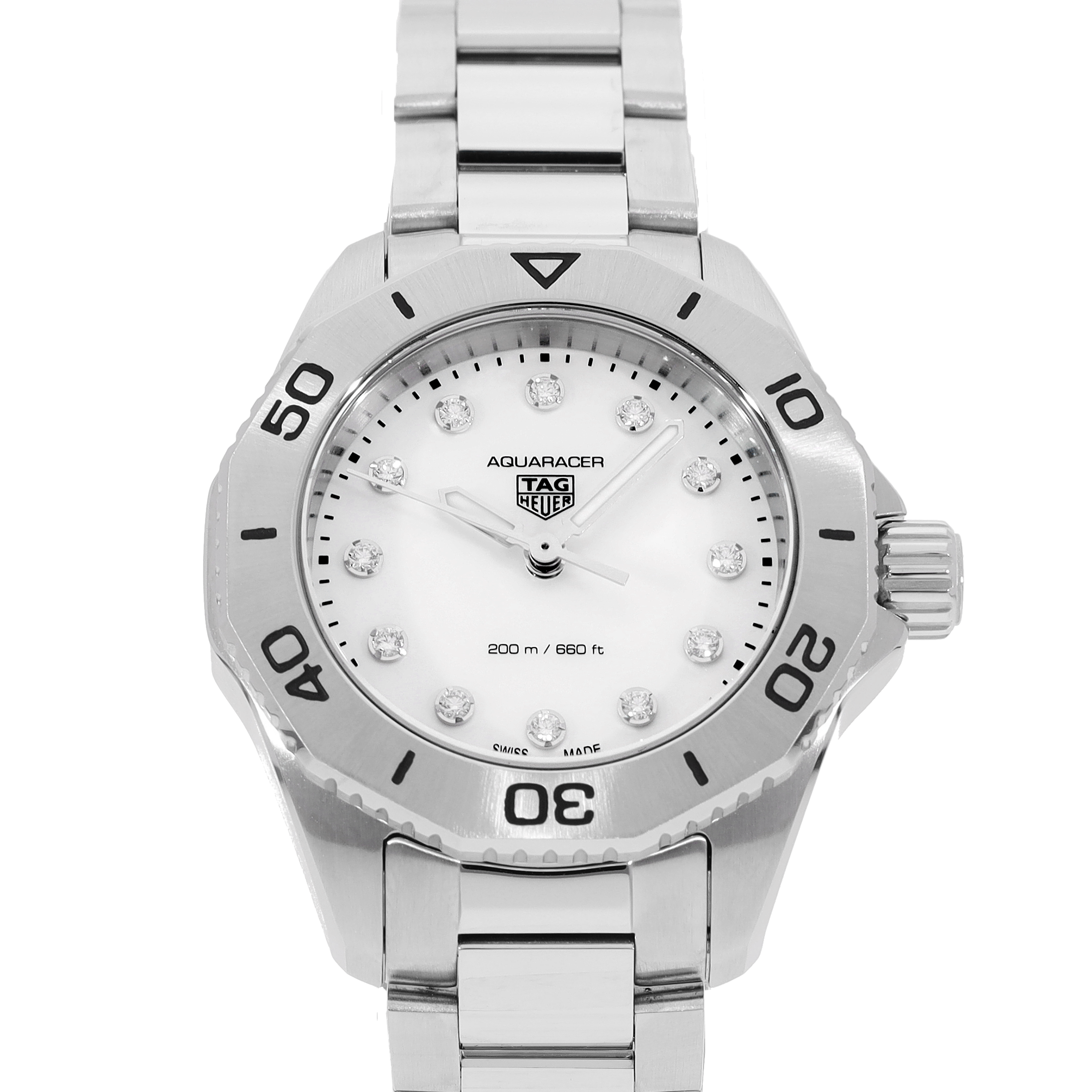 Tag Heuer Aquaracer Professional 200 Quartz Diamond Mother of Pearl Dial Silver Steel Strap Watch for Women - WBP1416.BA0622