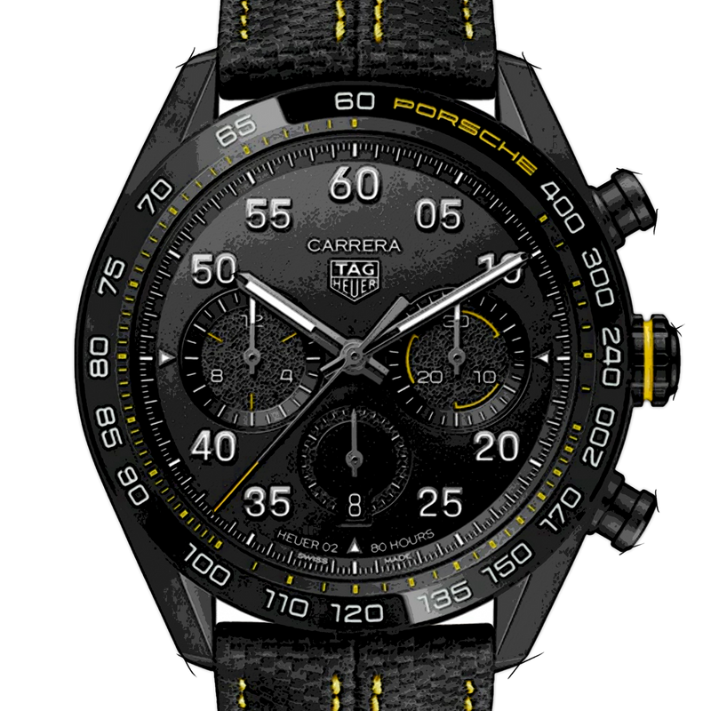 Tag Heuer Carrera x Porsche Automatic Chronograph Black Dial Black Nylon Strap Watch for Men - CBN2A1H.FC6512 Buy Now By Tag Heuer