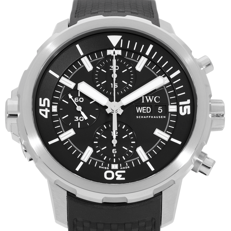 Shop IWC Aquatimer Chronograph Black Dial Black Leather Strap Watch for Men - IW376803 in USA