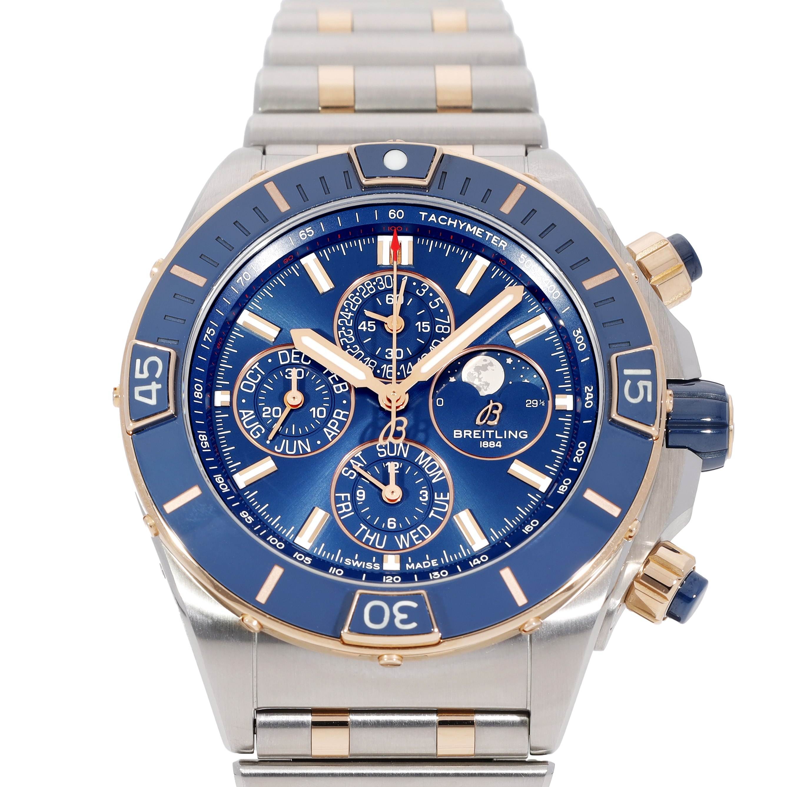 Breitling Super Chronomat 44 Four Year Calendar Blue Dial Two Tone Steel Strap Watch for Men - U19320161C1U1